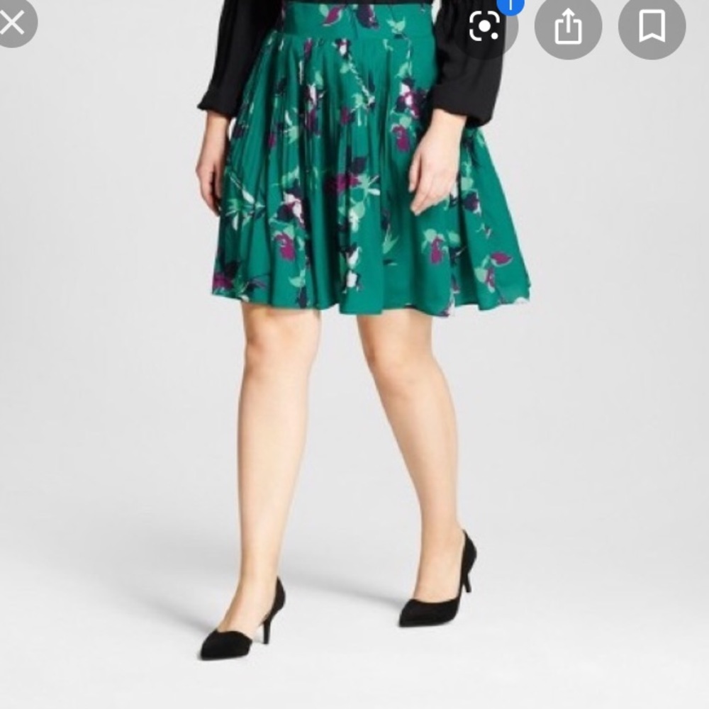 EUC Merona green floral pleated midi skirt jade